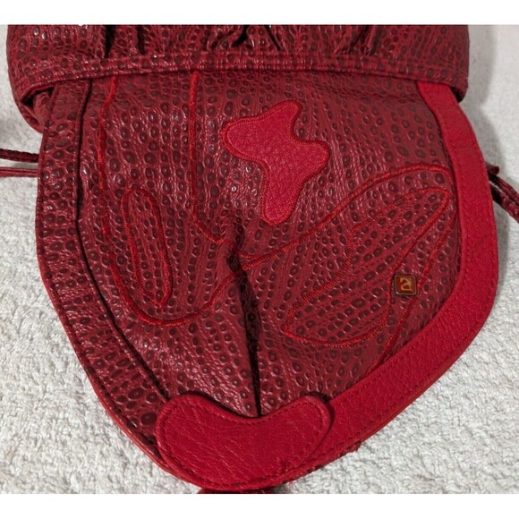 Vintage NAS 80's Red Bag Purse Crossbody Vegan Leather w/ Fringe and Strap Korea - Picture 7 of 12